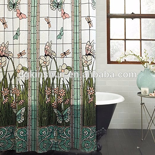 PEVA Meadow Shower curtain Bath Decor Butterfly Flower curtain bath