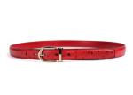Red 125cm Womens Ostrich Leather Belt With Gold Buckle
