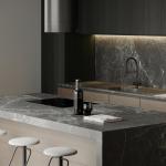 Custom Modern Gold PET Island Kitchen Cabinet High Quality Complete Modular