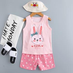 Wholesale Pink Children Rabbit Print Pyjamas Age 3 Soft Cotton short sleeved from china suppliers