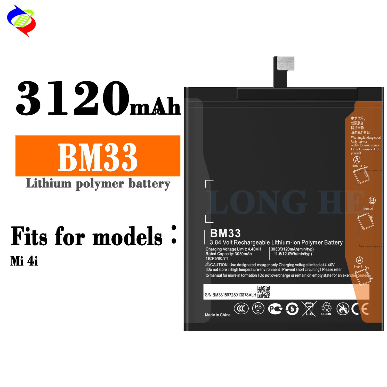 Black Lithium Polymer Cell Phone Battery BM33 for Xiaomi Mi 4i Mi4i GBT 182872013