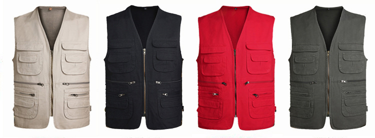 2022 Multi-pocket V-neck Cotton Plain Custom Utility Tank Top Vest Mens Clothing Men Cotton Vests Fishing Vests
