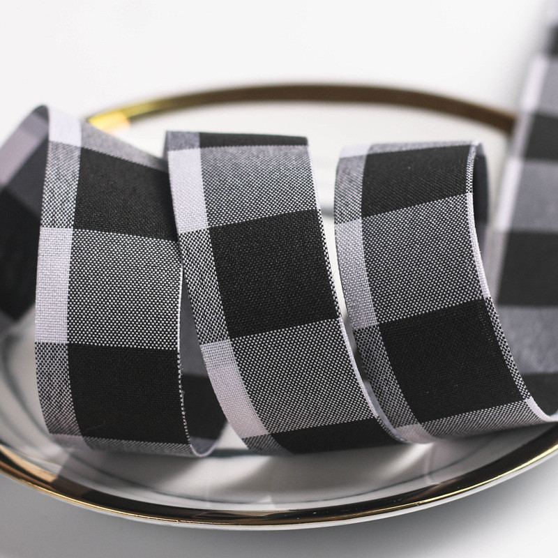 Black And White Checkered Wired Ribbon 7mm-40mm Polyester Ribbon Roll