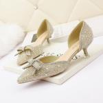 6868-3 European And American Sexy Pointed Pump High Heels Bowknot Rhinestone
