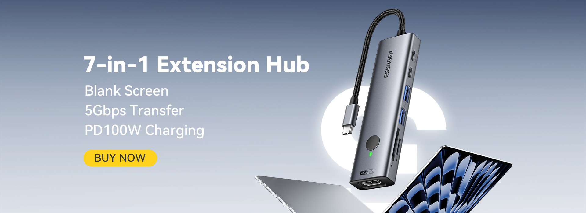 ESSAGER ES-HB03 Series 7 in 1 USB-C USB-A SD TF Port 3.0 Best USB Port Hub