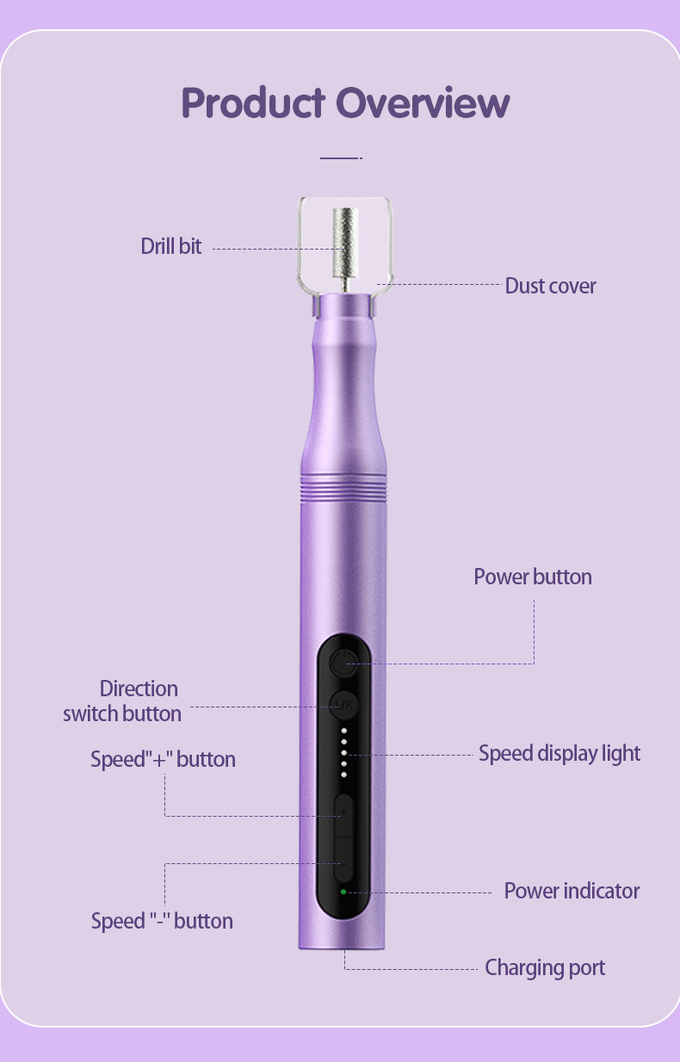 USB Charging 5 Modes 6 Drill Bits Low Noise Portable Nail Polishing Electric Manicure Pedicure
