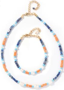 Wholesale 16&quot; length Freshwater Pearl Bracelet With Squared Lapid Blue Vein Orange Stone from china suppliers