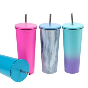 Wholesale Reusable 700ml Wide Mouth Custom Logo Stainless Steel Tumblers Stainless Steel Personalised Travel Mug With Straw Double Wall Vacuum Construction from china suppliers