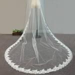 108" Embroidery Cord lace with Rhinstone Ivory/White Bridal Veil Wedding
