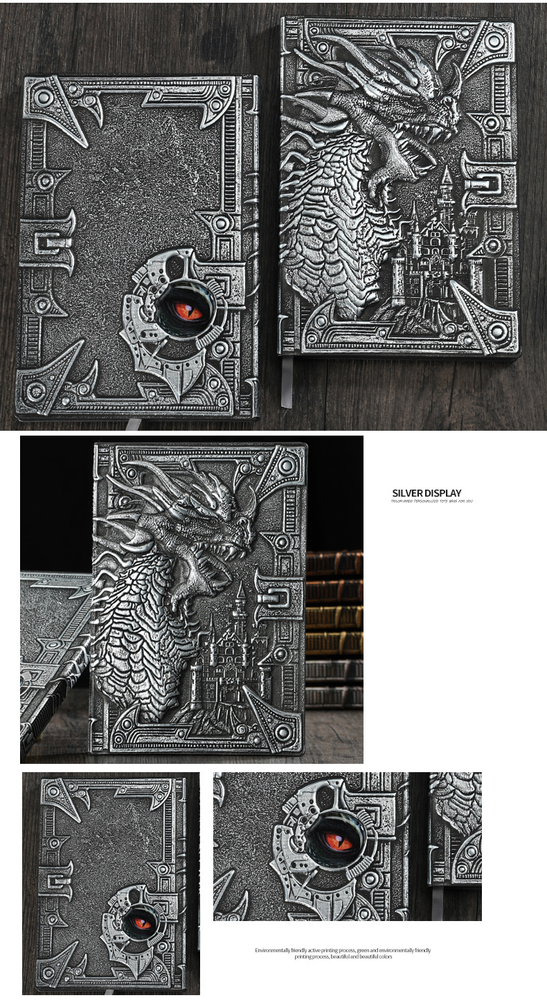 A5 Size Embossed Leather Writing Notebook Hardcover Gift Journal 3d Antique Dragon