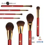 Red Wooden Handle Cosmetic Brush With Synthetic Hair Makeup Brushes With Gold