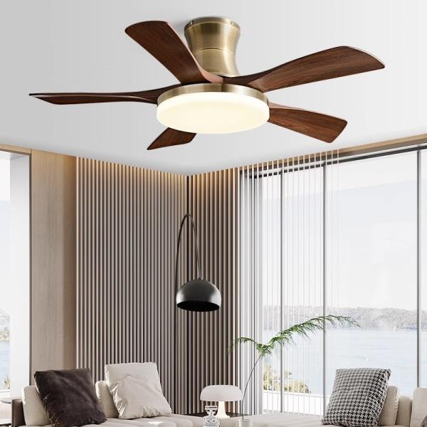 Vintage Solid Wooden Blade Ceiling Fan 40 Inch Chinese Style Intelligent Fan