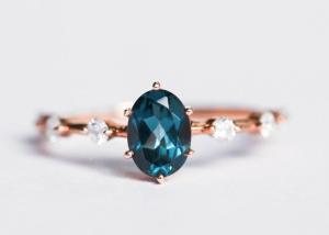 Wholesale 1.56ct London Blue Topaz Ring , Oval Shape Diamond Ring Round Cut OEM from china suppliers