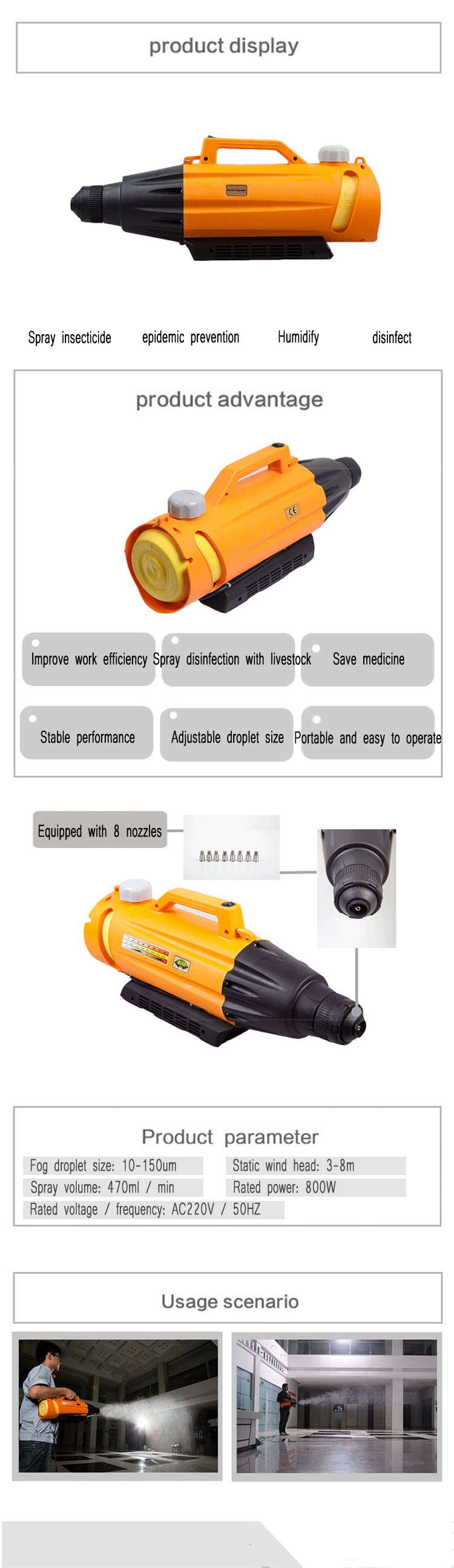 Ultra Low Volume Agriculture Spray Machine Portable Fogging Machine Ulv 65 cm 470ml /min