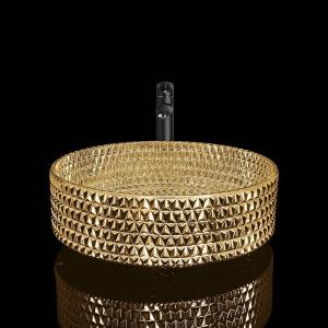 Wholesale 24K Gold Crystal Glass Wash Basin Electroplated Coating Easy Clean from china suppliers