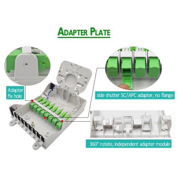 IP54 Fiber Optic Splitter Termination Box 1X8 PLC Coupler SC Auto Shutter Adaptor ABS White