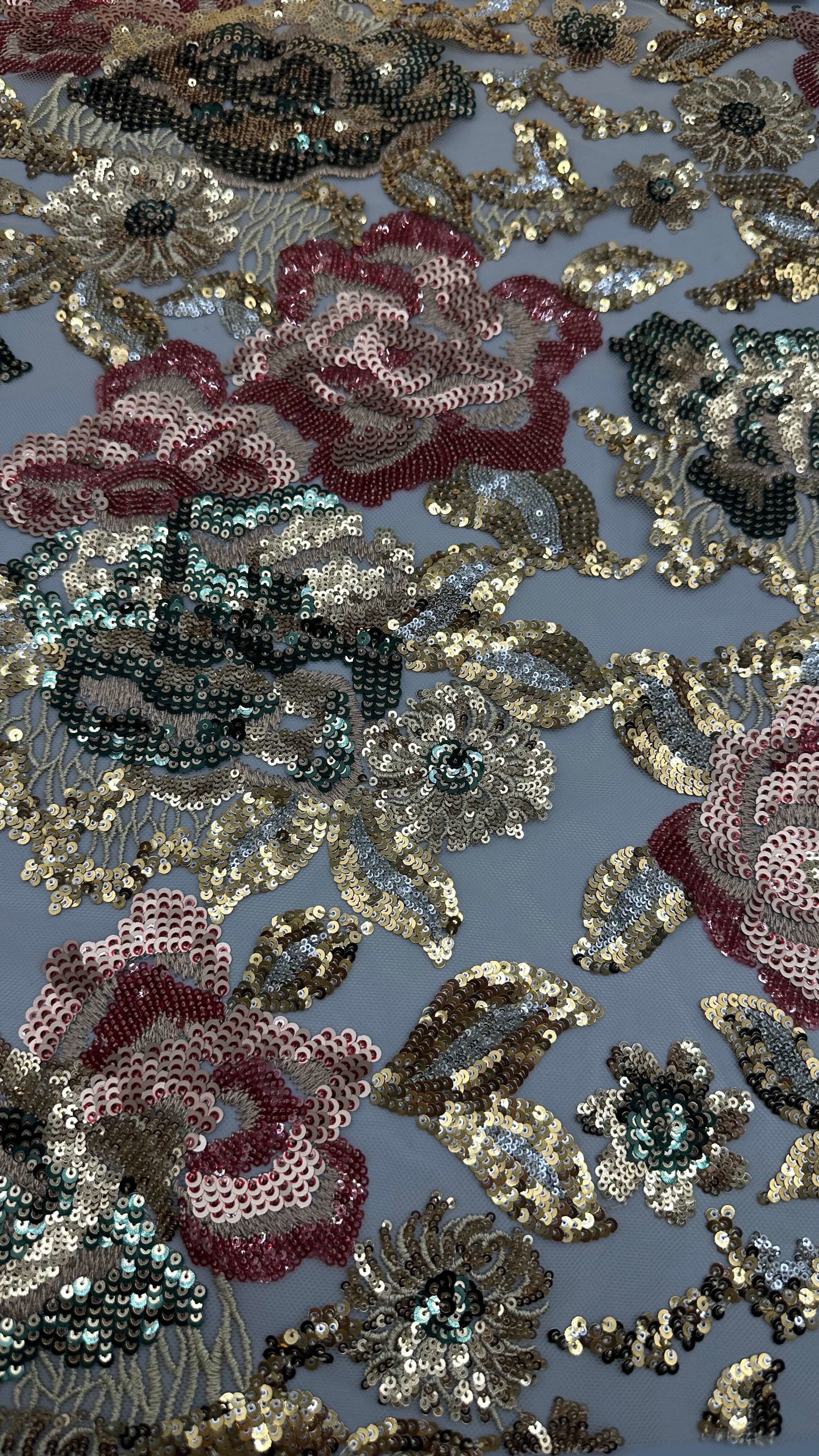 Leafy Sequin Embroidery Fabric Durable And Elegant Colorful Sequin Embroidery Lace