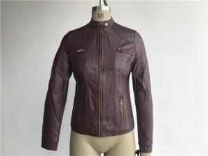 Wholesale Burgundy Pu Leather Coat / Biker Jacket With Triple Stitching Tw77492 from china suppliers