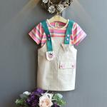 110cm Girls Cotton Summer Children'S Clothing 43in Short Sleeved Striped T Shirt
