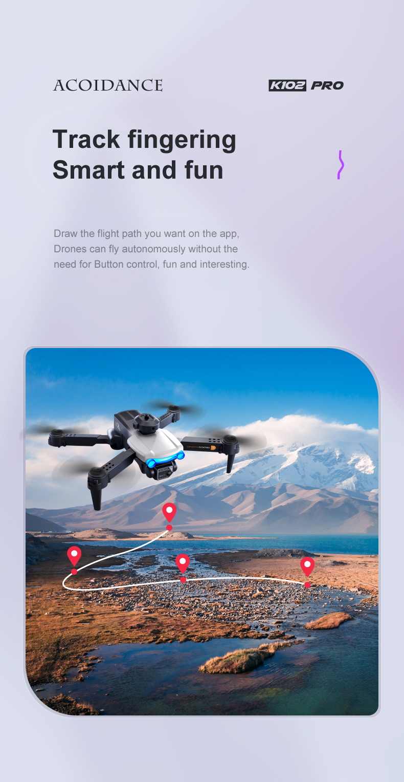 Plastic Quadcopter Drone K102 Pro Long Battery Life Smart Follow and Obstacle Avoidance for Safe Flying