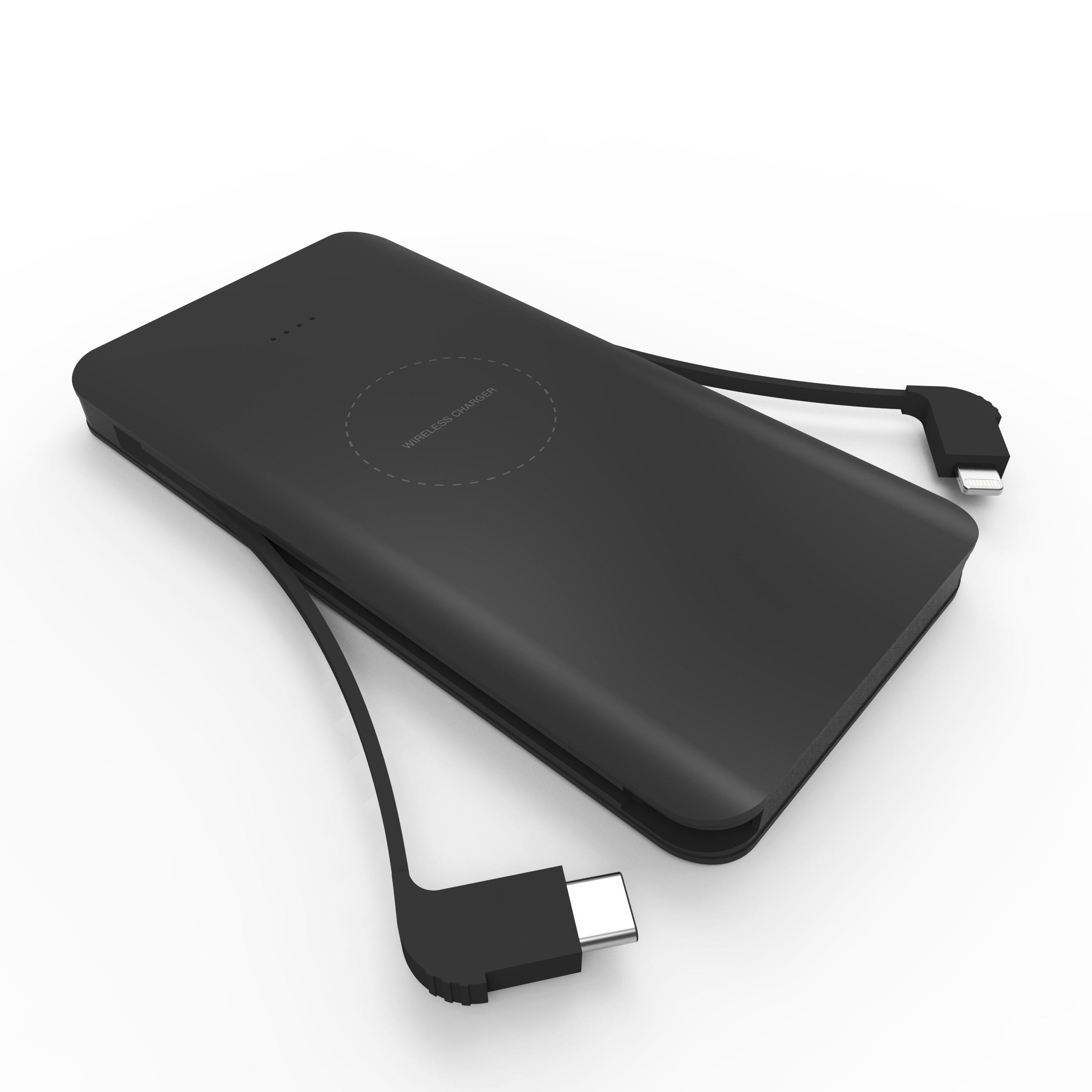 WIRELESS POWERBANK with type-c and lighting cable 8000mAh,Qi Power Bank,Portable Power Bank Charger QI Wireless Charge