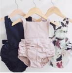 Premium organic cotton Lotus leaf+bowknot design baby girl clothes newborn