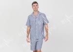 Anti Pilling Mens Luxury Sleepwear Woven Cotton Linen Yarn Dyed Pajamas Shorts
