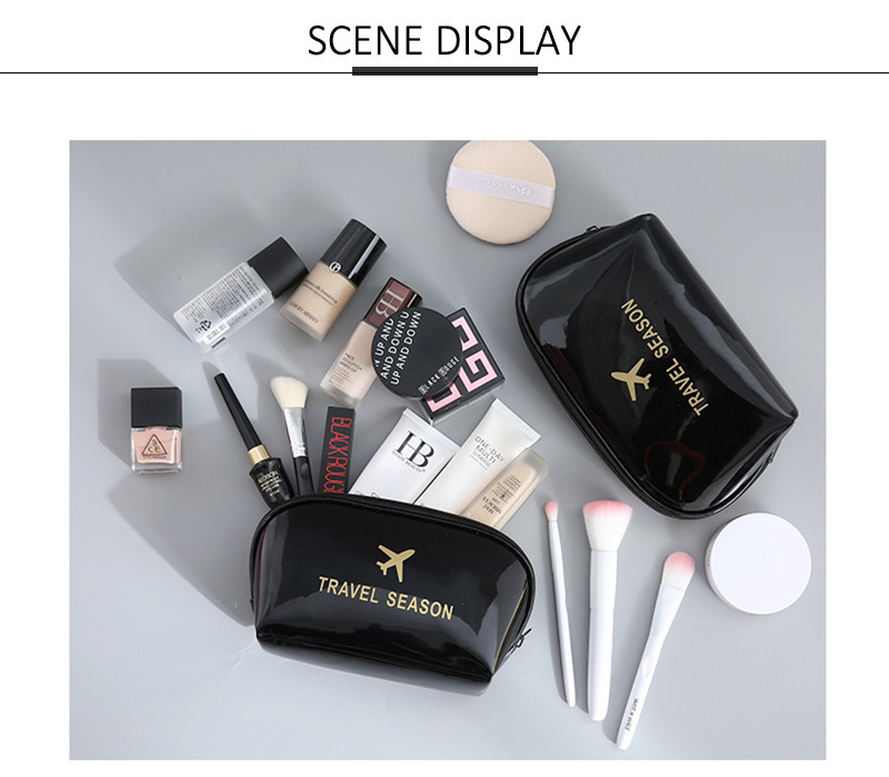 Large Capacity Zipper Travel Shiny PU Makeup Bag