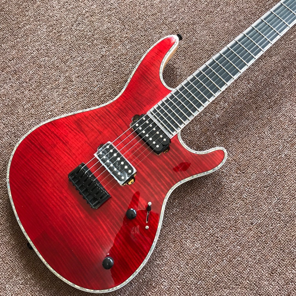 Mayones guitar mayones regius red 7 string electric guitar neck through guitar custom shop seymour duncan p