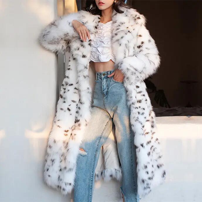 Latest Design Woman Fur Jacket Long Elegant Coats for Women Oversize Fat Girl Outdoor Wear Lynx Fur Coat
