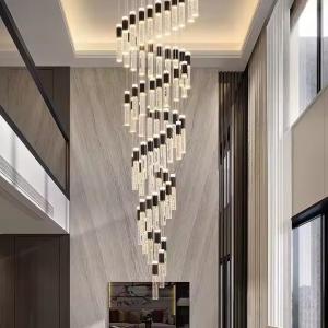 Wholesale Beautiful Crystal Villa Rotating Staircase Pendant Light Modern Simple Hotel Living Room Duplex Chandelier Led Stair Light from china suppliers