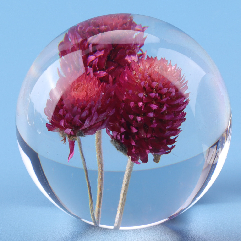 Dia80mm Dia90mm Flower Paperweight Clear Solid Epoxy Resin Sphere