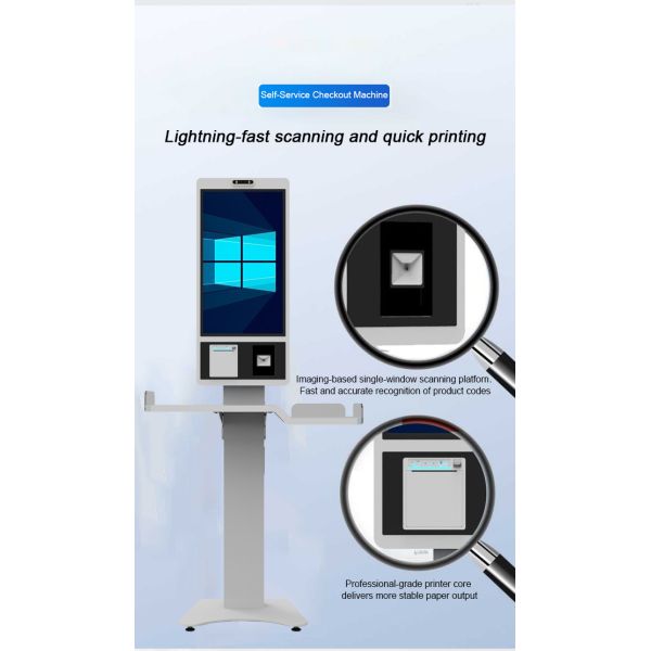 27 inch Indoor Checkout Self Service POS Kiosk With RFID IC Card-reader Kiosk Camera Microphone