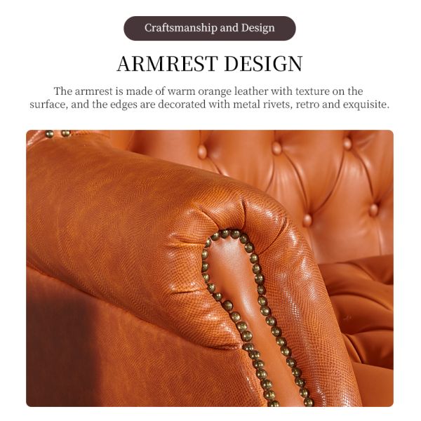 Luxury Vibrant Orange Leather Chesterfield Wingback 3 Seater Sofa All-over Tufted Sponge-Filled Set for Modern Boutique Hotel