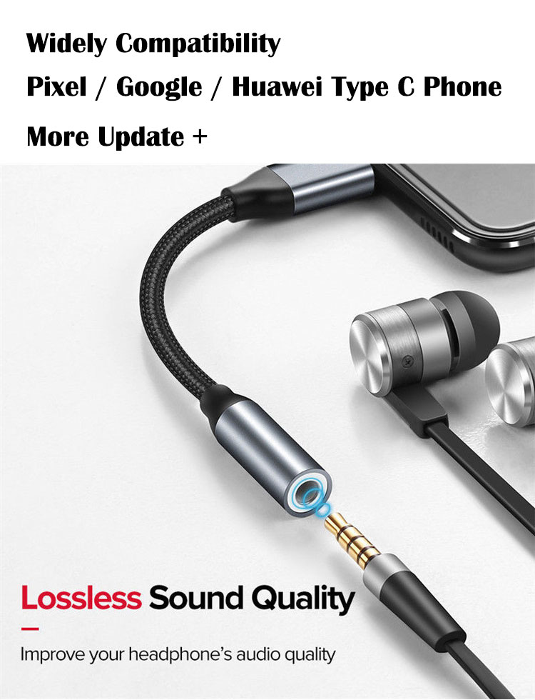 High Compatible DAC Braided Headphone USB Type C to 3.5mm Audio Adapter for Pixel Google