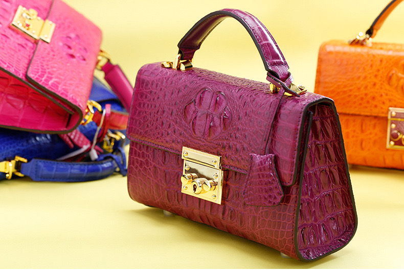 Genuine Alligator Skin Key Lock Closure Lady Small Handbag Authentic Crocodile Leather Women Flap Purse Shoulder Bag