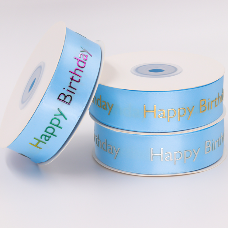 Birthday Use Blue Satin Ribbon Single / Double Face Customized Printed Logo