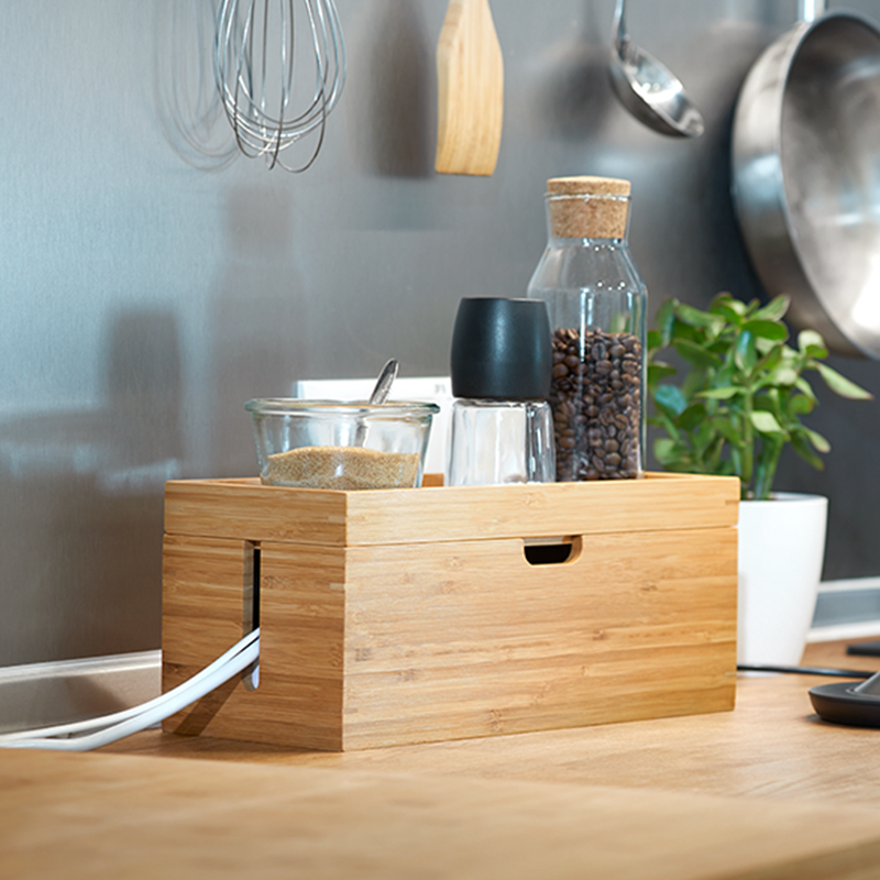 Convenient Bamboo Storage Box With Lid For Neatly Storing Cables 1-2KG 31.8x12.2x10cm