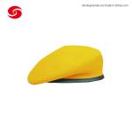 Yellow Soldier Customized Wool Military Beret Hat Cap with Leather Binding