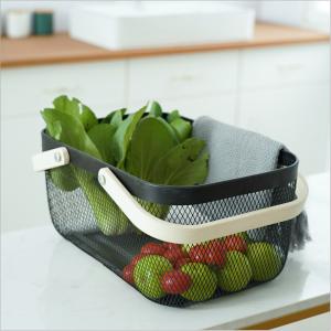 Wholesale H17CM Black Metal Basket With Wood Handle Wrought Iron Wire Basket from china suppliers