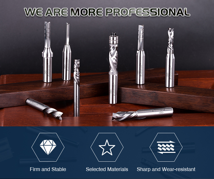 Three Edge Carbide TCT Straight Bit , Woodworking CNC Milling Cutter With Slots
