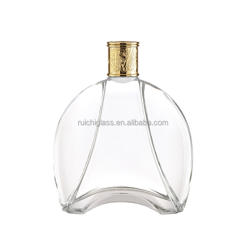 Aluminum Plastic PP Collar Material Simple 500ml 750ml Whisky Glass Bottle for Liquor