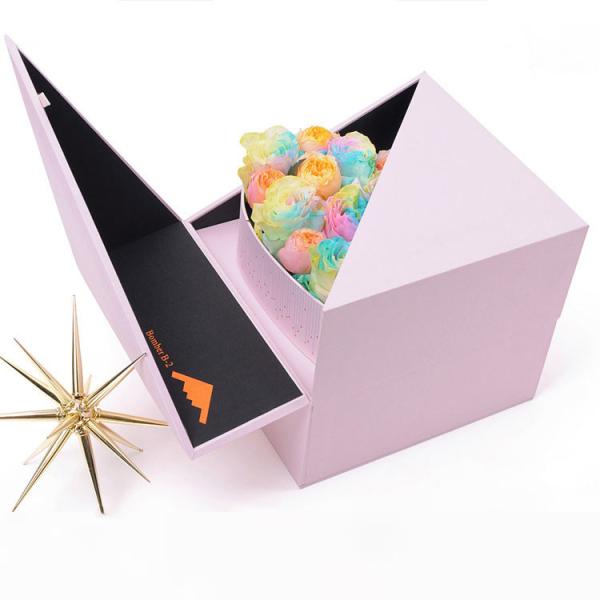 Gift Flower Paper Box Custom Logo Magnetic Square Double Open Surprise Heart