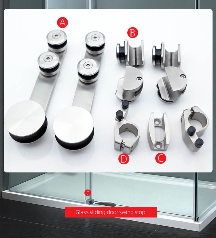 Ceramic Tray Round Track Shower Sliding Glass Door Hardware for Frameless Enclosure