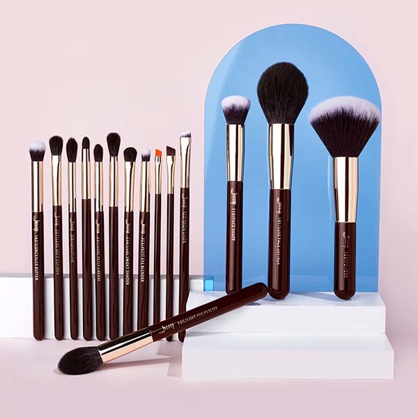 Jessup 15pcs Zinfandel Color Natural Hair Makeup Brush Set with Aluminium Ferrule