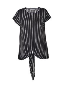 Wholesale Bow Tie Short Sleeve Women's Striped Tops In Black With Viscose Composition from china suppliers