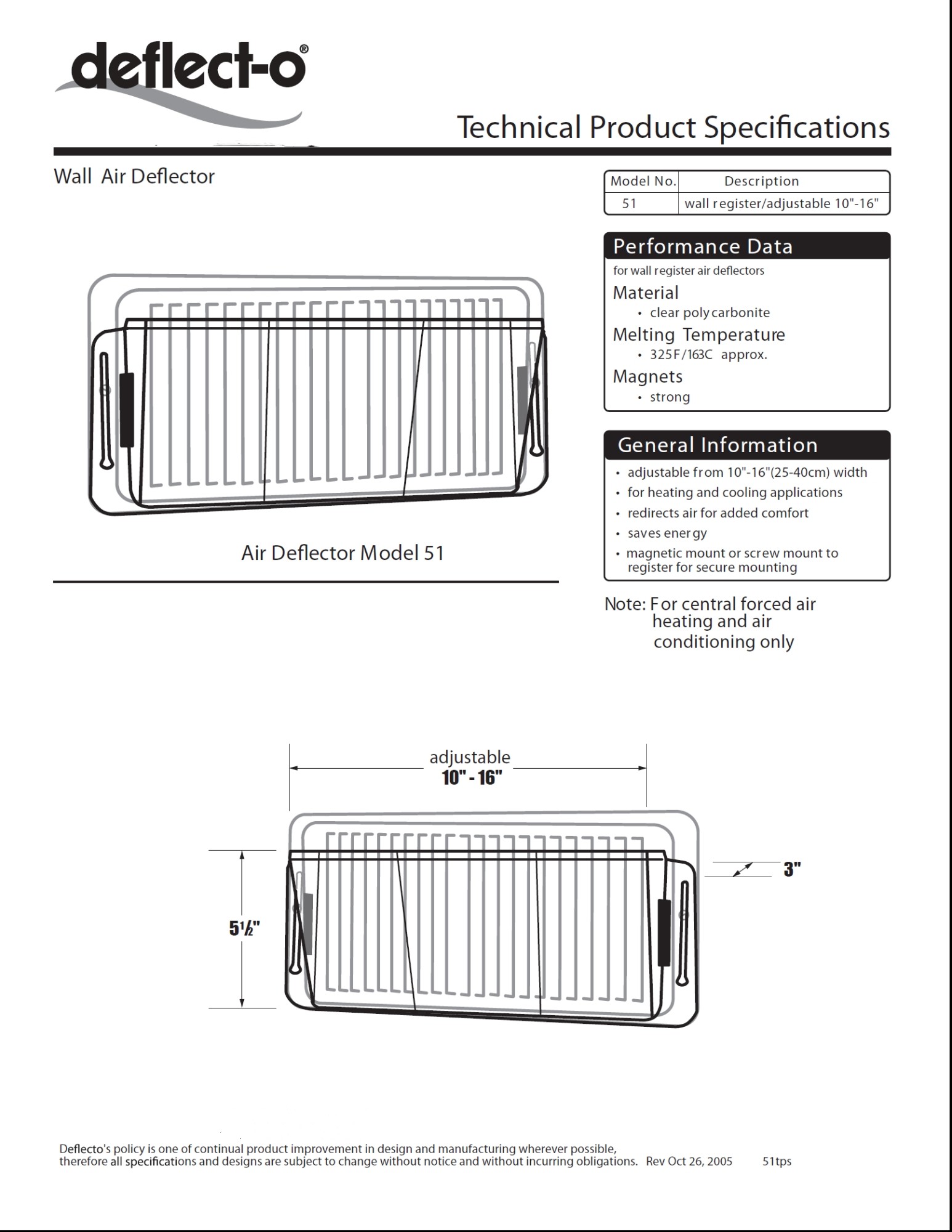 Magnet Air Conditioner Air Deflector , Wall Mounted Adjustable Air Deflector 10'' X 16''
