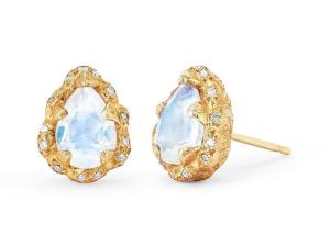 Wholesale Water Drop Faceted 9K Gold Earrings With 6×8MM Moonstone Real Diamond from china suppliers