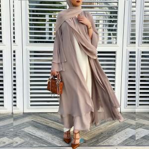 Wholesale Solid Color Cardigan Soft Elegant Big Size Muslim Long Skirt Chiffon Clothes from china suppliers