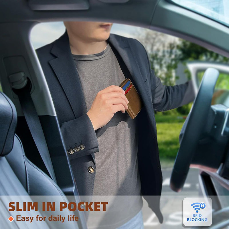 Men's Business Card Holder in Genuine Leather with Anti-Theft RFID and Multi-Card Slots